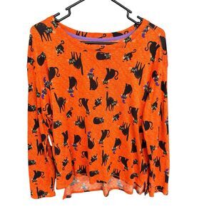 Celebrate Halloween Black Cat Top Womens Extra Large XL Orange Spooky Witchy